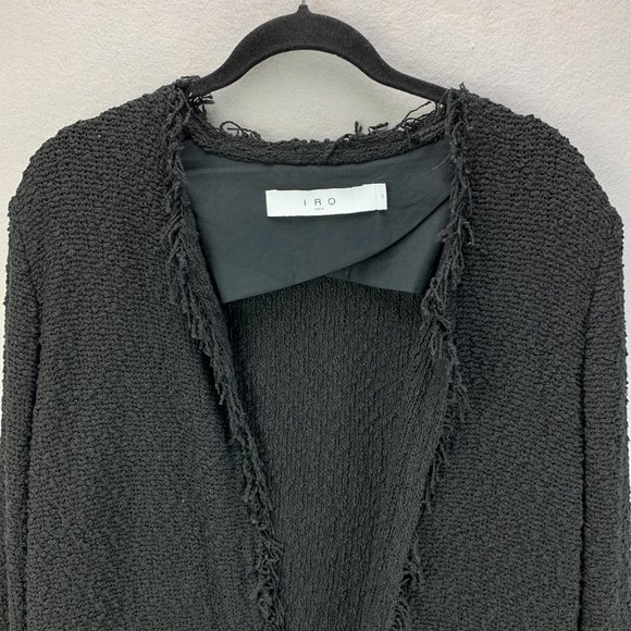 **SOLD**Iro Jacket Womens 40 US 8 Black Open Front Boucle Shavani Fringe Short - Picture 2 of 15